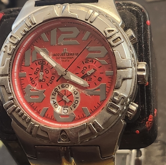VINTAGE Jacques Lemans Chronograph Rare Red Face - Picture 1 of 7